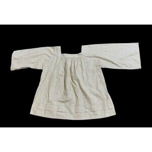 Vanessa Bruno Sz 34/XS Beige & White Stripe 3/4 Sleeve Tunic Blouse 100% Cotton